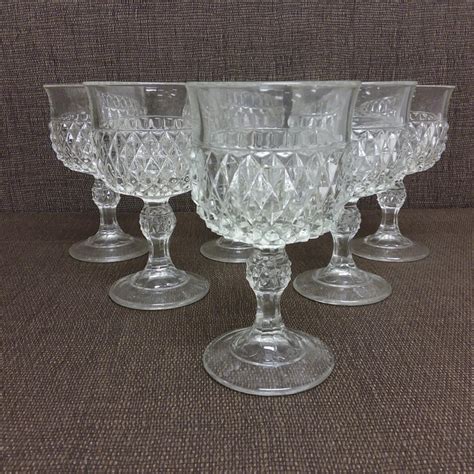 6 Or 12 Diamond Point Wine Goblets Indiana Glass Pressed Etsy