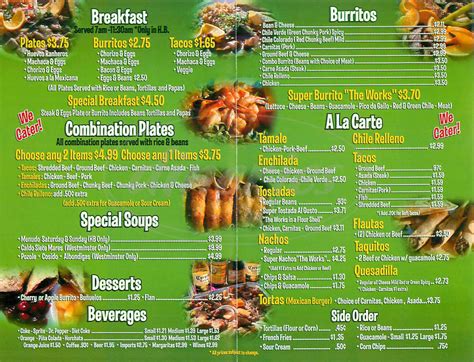 Rita's mexican food is also open for breakfast, lunch & dinner monday through saturday, 9:30 am to 8:00 pm., closed sunday. Georges Mexican Food Menu - Huntington Beach - Dineries