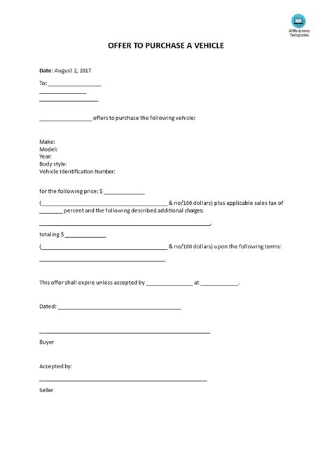 Offer To Purchase Letter Template Pdf Template