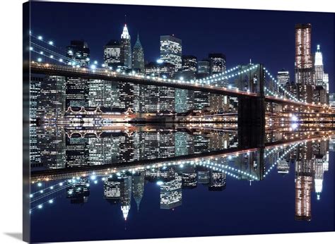 Brooklyn Bridge And Manhattan Skyline At Night New York City Wall Art