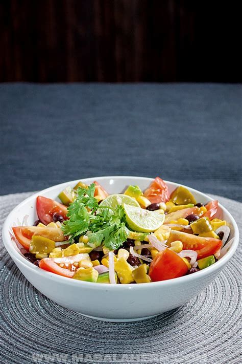 Mexican salad recipe with black beans and corn. Mexican Corn Black Bean Salad Recipe 🥗 MasalaHerb.com