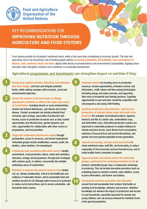 Key Recommendations For Improving Nutrition Through Agriculture And