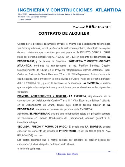 Plantilla Word Contrato De Alquiler