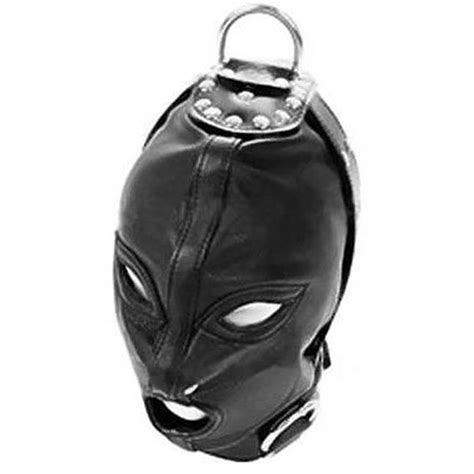 black gothic leather bondage blindfold mask fetish hood head bondage restraints harness adult