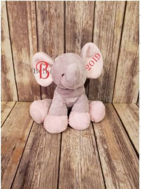 Personalized Stuffed Animal Elephant With Pink Ears Name And Etsy