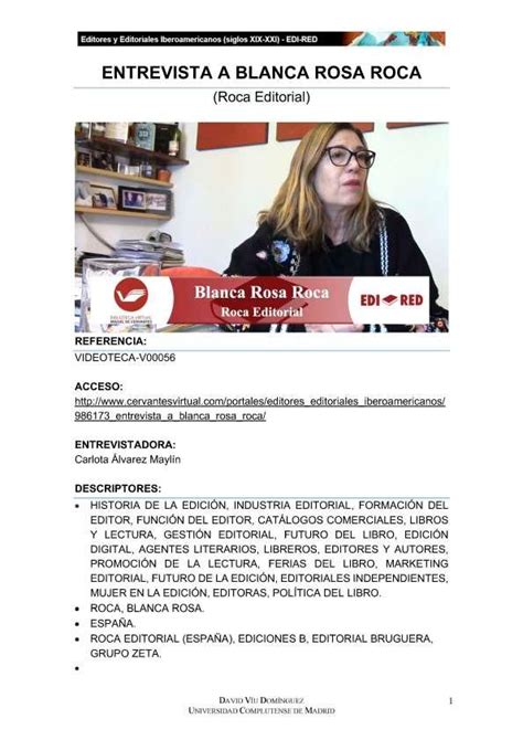Transcripci N De La Entrevista A Blanca Rosa Roca Roca Editorial Biblioteca Virtual Miguel