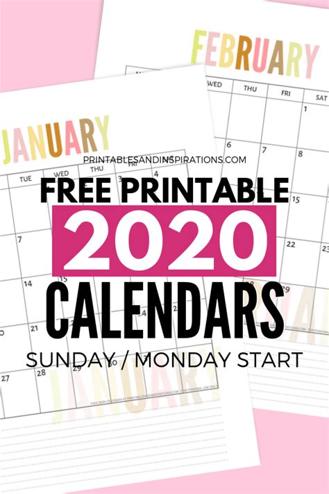 Free 2020 Calendar Printable Planner Pdf Printables And Inspirations