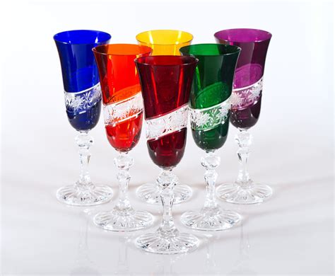 Starlight Multicoloured 24 Lead Crystal Champagne Glasses Set Of 6