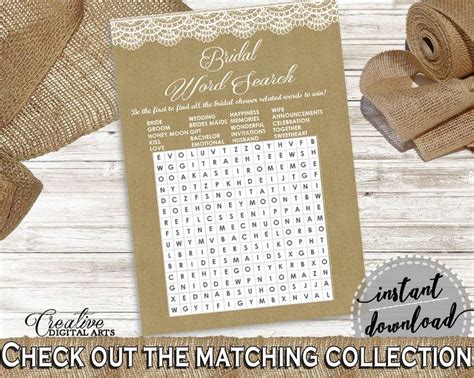 Word Search Bridal Shower Word Search Burlap And Lace Bridal Etsy