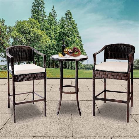 3 Pcs Patio Bar High Furniture Set High Top Bistro Set With Soft