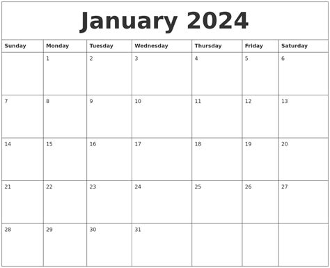 January 2024 Printable December Calendar