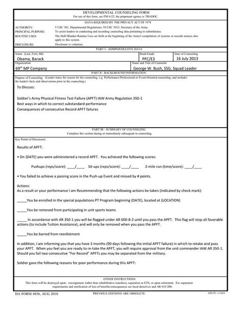 Da Form 4856 Template Counseling Forms Counseling Army Regulations