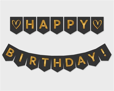 Black And Gold Happy Birthday Banner With Hearts