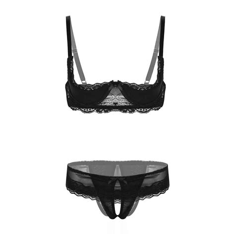 Buy Womens Lingerie Sheer Lace Wire Free Unlined Quarter Cup Shelf Bra