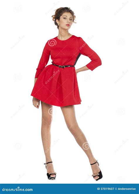 Fashion Model In Red Dress Stock Image Image Of Brunette 37019607