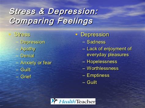 However, there are some clear differences too that segregate stress and depression into two different conditions. Stress and depression