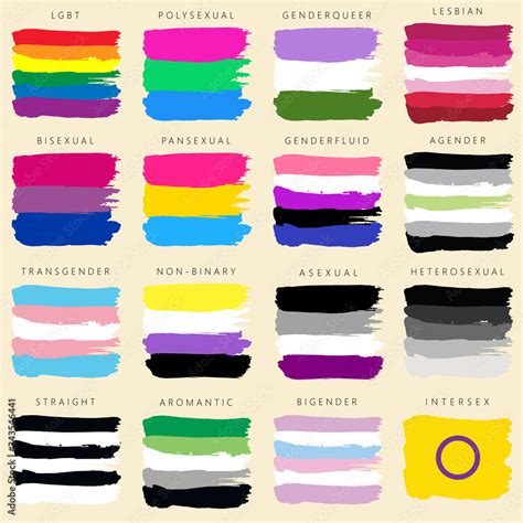 Sexual Identity Pride Flags Set Lgbt Symbols Flag Gender Sexe Gay Transgender Bisexual