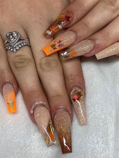 Fall Acrylic Nails Autumn Coffin French Tip