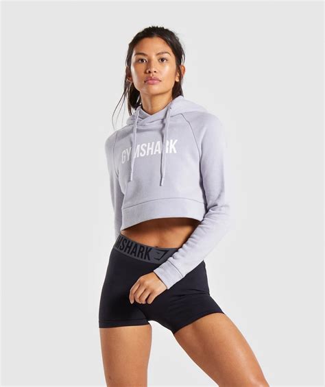 Gymshark Cropped Crest Hoodie Lilac Fashion Fitted Hoodie Womens