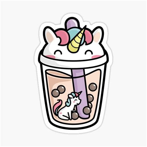 Kawaii Bubble Tea In Space Sticker By Bobateame Kawaii Unicorn Cute