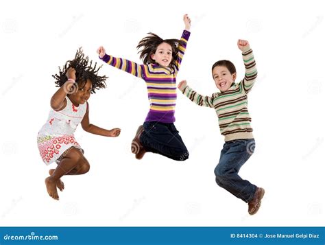 Three Happy Children Jumping At Once Stock Images Image 8414304
