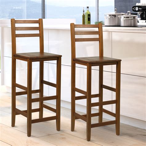 2pc 43h Counter Height Chair Patio Bar Stool Armless Seat Acacia Wood Indoor 842525122085 Ebay