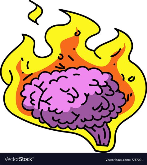 Brain On Fire Cartoon Hand Drawn Image Royalty Free Vector