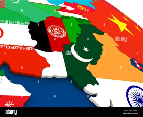 Map Of Afghanistan And Pakistan On Globe With Embedded Flags Of