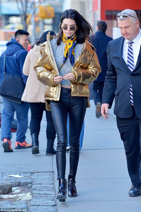 Kendall Jenner Bundles Up In Striking Gold Puffer Jacket Kendall Jenner Outfits Kendall Style
