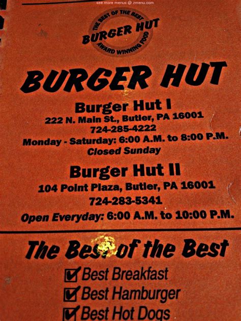 Online Menu Of Burger Hut 2 Restaurant Butler Pennsylvania 16001 Zmenu