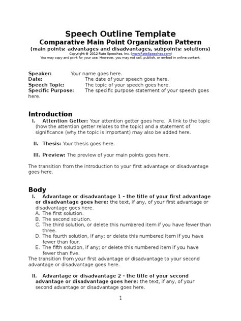 Speech Outline Template Comparative2 Pattern Subpoint Level Media