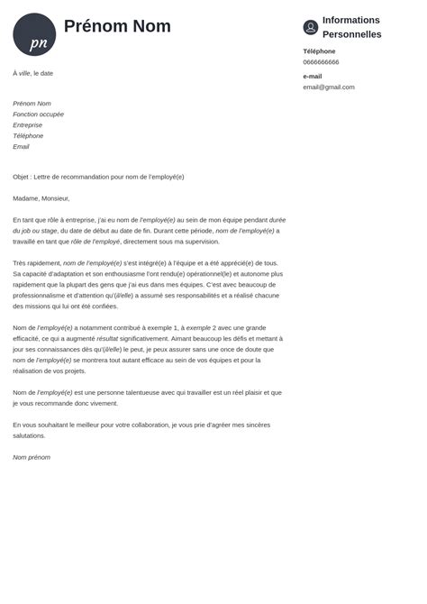 Modèle Lettre De Recommandation Pour Employéétudiant