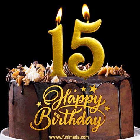 15 Birthday Chocolate Cake With Gold Glitter Number 15 Candles 
