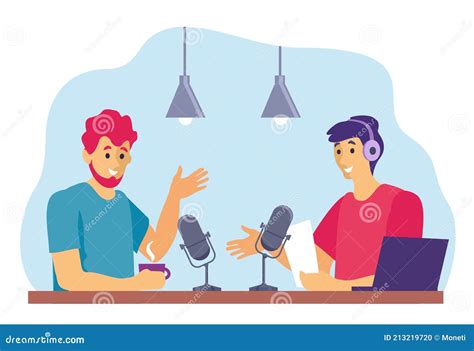 Podcast Concept Illustration Radio Host Interviewing Guest On Radio