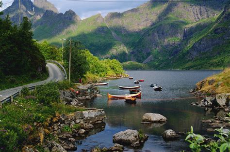 Fonds Decran Norvège Montagnes Lac Routes Bateau Pierres Photographie