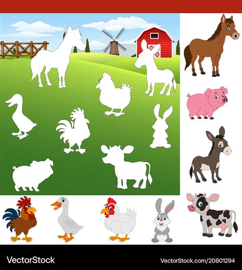 Find The Correct Shadow Farm Animals Royalty Free Vector