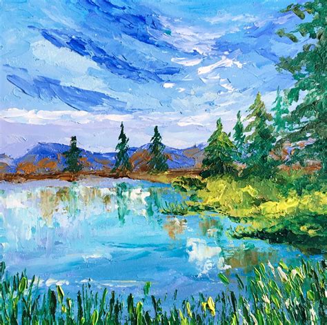 Yellowstone Lake Painting National Park Original Art Abstract Etsy