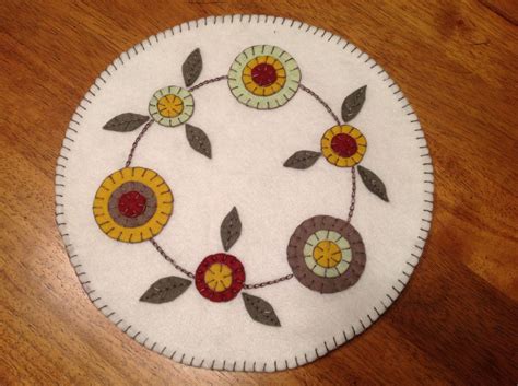Hand Stitched Wool Primitive Floral Candle Mat Penny Rug Etsy Penny