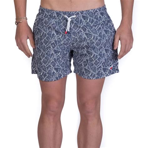 Blue And White Beach Shorts With Leave Print Short Palmier Marine Cala 1789