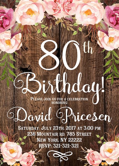 80th Birthday Invitation For Women 80th Birthday Invitation Etsy