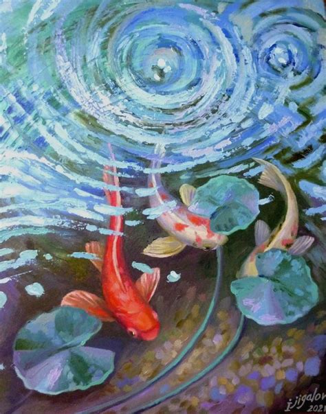 Koi Fish Oil Impressionist Original Handmade Etsy
