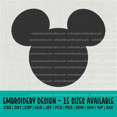 Mickey Mouse Head Machine Embroidery Design 15 Sizes 11 File Types