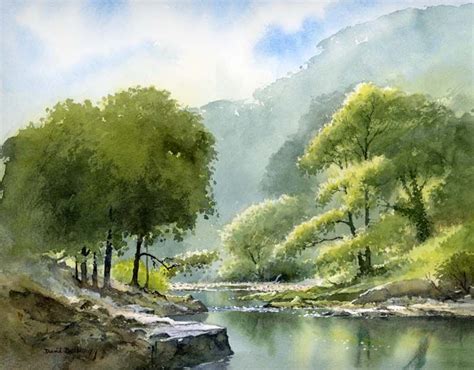 Summer River Watercolour By Daivd Bellamy Watercolor Landscape