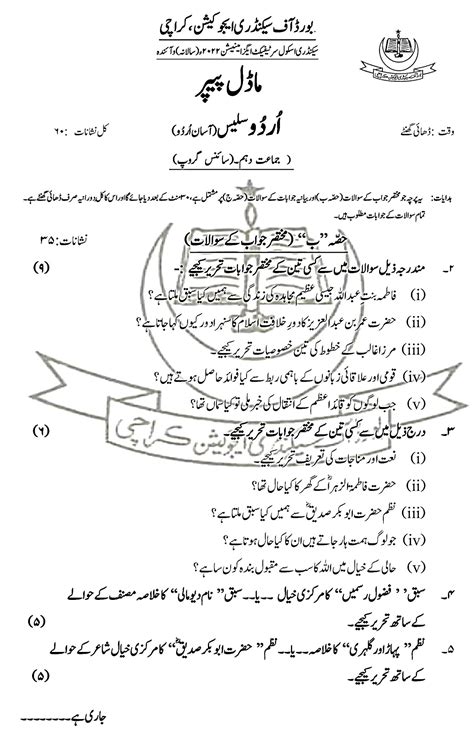 Education Is The Key To Success: Urdu Salees - Model Paper - For Class ...
