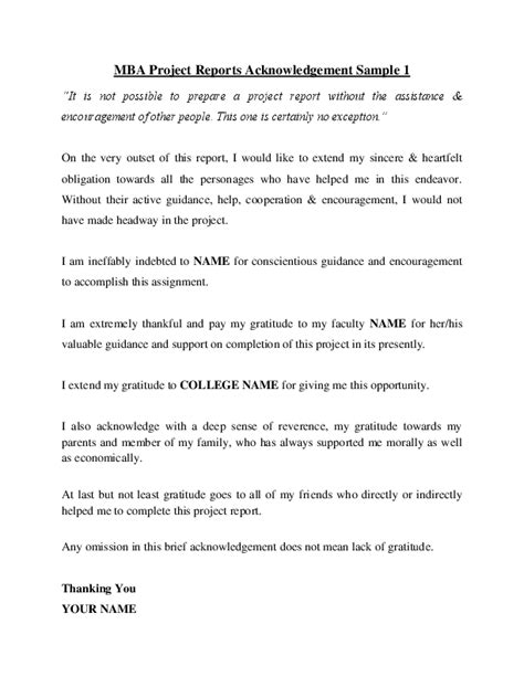 Acknowledgment sample is used to show gratitude to companies or individuals. (DOC) MBA-Project-Reports-Acknowledgement-Sample-11 | Jenny Cypres - Academia.edu