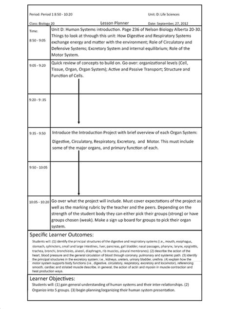 Lesson Plan The Human Bodys Systems