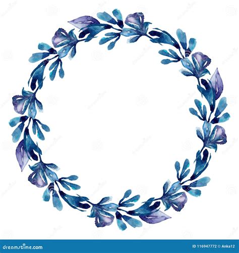 Watercolor Blue Wreath Frame Botanical Floral Clip Art Stock