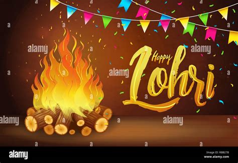 Happy Lohri Banner Greeting Card Punjabi Festival Celebration Stock