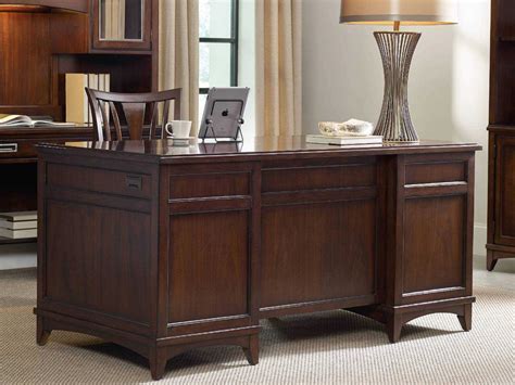 The executive office furniture set features hidden front doors, precision ball bearing drawer guides. Hooker Furniture Latitude Dark Wood 66''L x 32''W ...