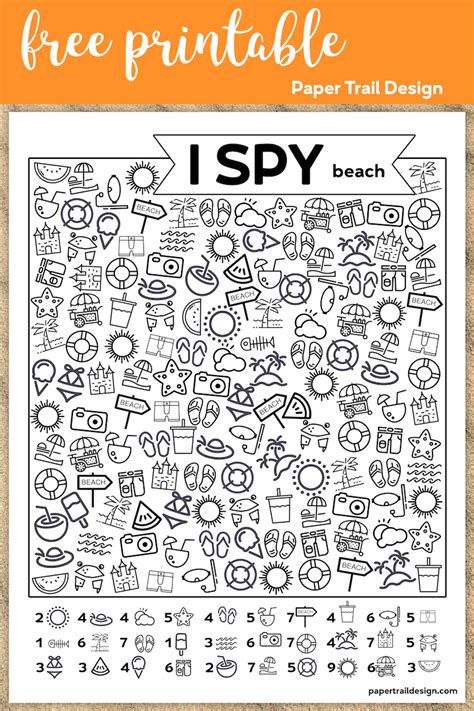 Free Printable I Spy Beach Activity Paper Trail Design